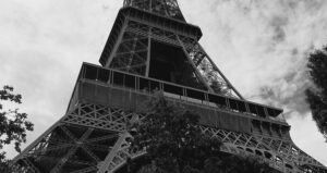 Black and White Eiffel Tower - Paris Monument   in Paris, France.